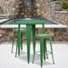 BizChair Commercial Grade 30 Round Green Metal Indoor-Outdoor Bar Table Set with 2 Square Seat Backless Stools