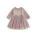 Diconna Toddler Baby Girl Tulle Dress Long Sleeve Patchwork Sequins Stars Layered Tutu Dresses Princess Casual Dress Purple 4 Years