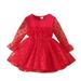 Tulle Gown Pocket Swing Dress Children Kids Toddler Baby Girls Long Sleeve Solid Polka Dot Tulle Dress Princess Dress Outfits Clothes Dress Easter