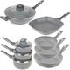 Salter COMBO-8572A Marblestone Non-Stick 8 Piece Pan Set – 16/18/20cm Saucepans With Lids, 20/24/28cm Frying Pans, 28cm Wok, Griddle Pan, Induction Hob Suitable, Cook Healthier With Little Or No Oil