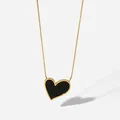 Collier pendentif coeur irrégulier pour femme plaqué or 18 carats acier inoxydable émail noir