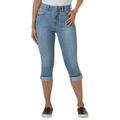 K Jordan Curvy Cuffed Denim Capri (Size 12) Light Vintage Wash, Cotton,Polyester,Spandex