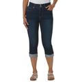 K Jordan Curvy Cuffed Denim Capri (Size 16W) Dark Vintage Wash, Cotton,Polyester,Spandex