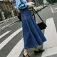 YASUGUOJI-Jupe en jean plissée taille haute pour femme jupe en jean ligne A longue décontractée
