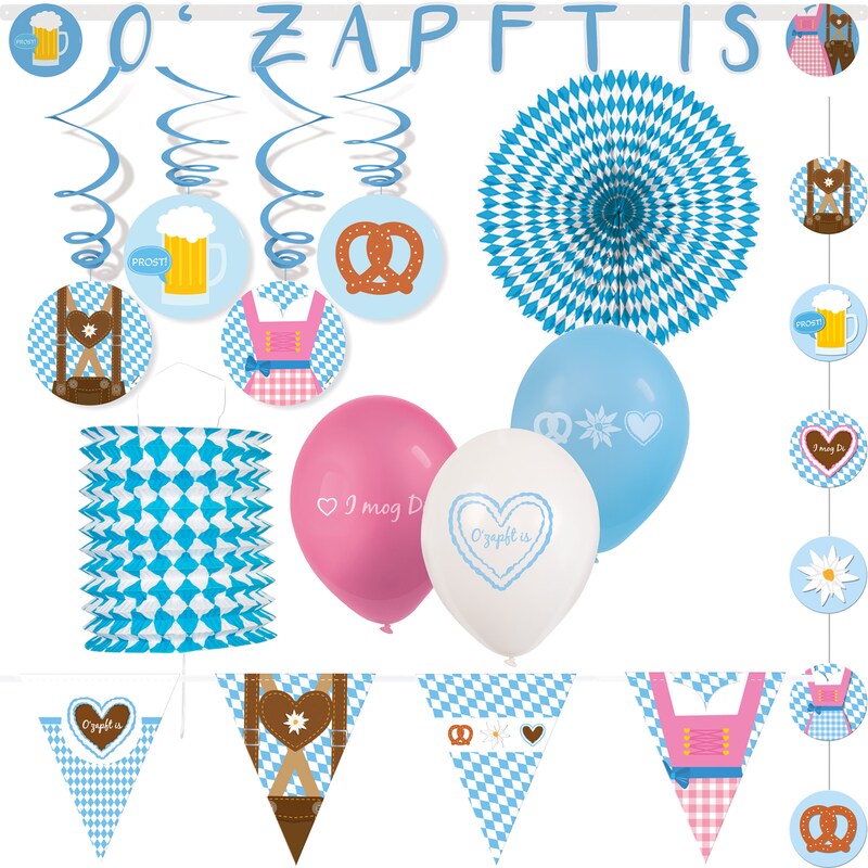 Partyset 20 tlg. Oktoberfest Deko Wiesn Dekoration Dirndl Lederhose Partyartikel Image