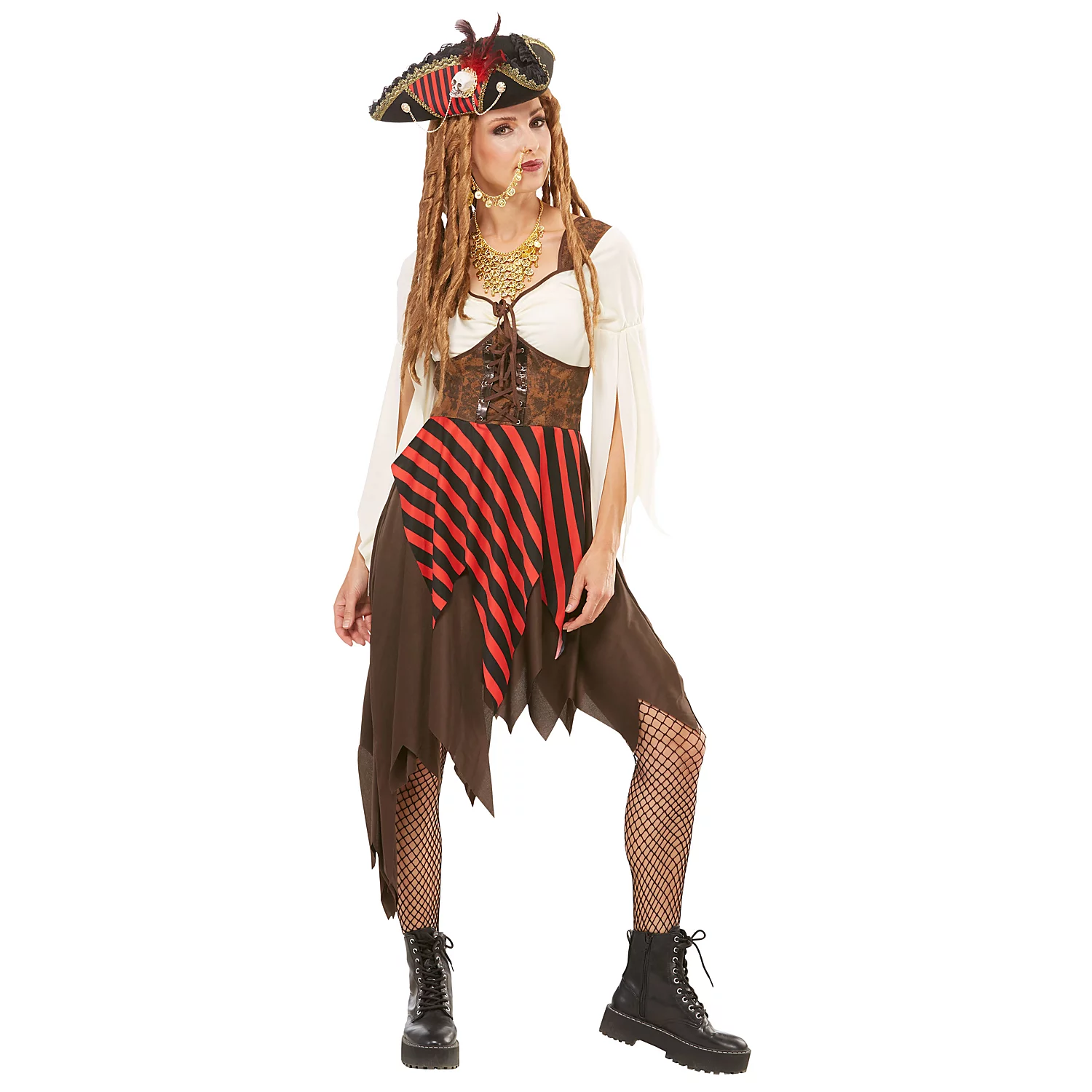 Piratin-Kleid für Damen, braun/rot Image
