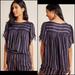 Anthropologie Tops | By Anthropologie Navy & Metallic Striped Tie Short Sleeve Peasant Blouse Top | Color: Blue/Gold | Size: Various