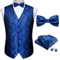 InjglaWaistcoat à fleurs bleues pour hommes boutons de manchette mouchoir papillon émaillé imbibé