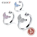 CLUCI-Bagues en argent regardé 925 pour femme bague en forme de queue de baleine bague perle