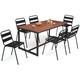 Salon de jardin soho table 180 cm acier + acacia et 6 chaises empilables noires - Noir