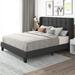 Full Size Wingback Bed Frame with Square Stitched Headboard, Dark Grey