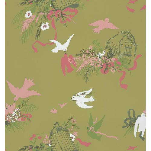 Little Greene 'Volières - Garden' - Green Wallpaper
