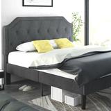 Full Size Platform Bed Frame with Button Tufted Headboard, Dark Grey