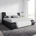 Queen Modern Deluxe Bed Frame with Iron Decor, White W/ Black Sides