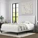 Full Size Platform Bed Frame with Button Tufted Headboard, White