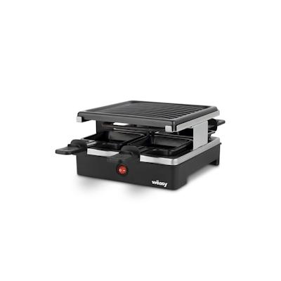 Wëasy Raclette Gerät und Grill LUGA40, 4 Personen, Antihaftbeschictung, 600 W, Edelstahl, schwarz