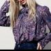 Free People Tops | Free People Modern Muse Paisley Boho Blouse Midnight Combo( Purple/Grey) Sz: M | Color: Gray/Purple | Size: M