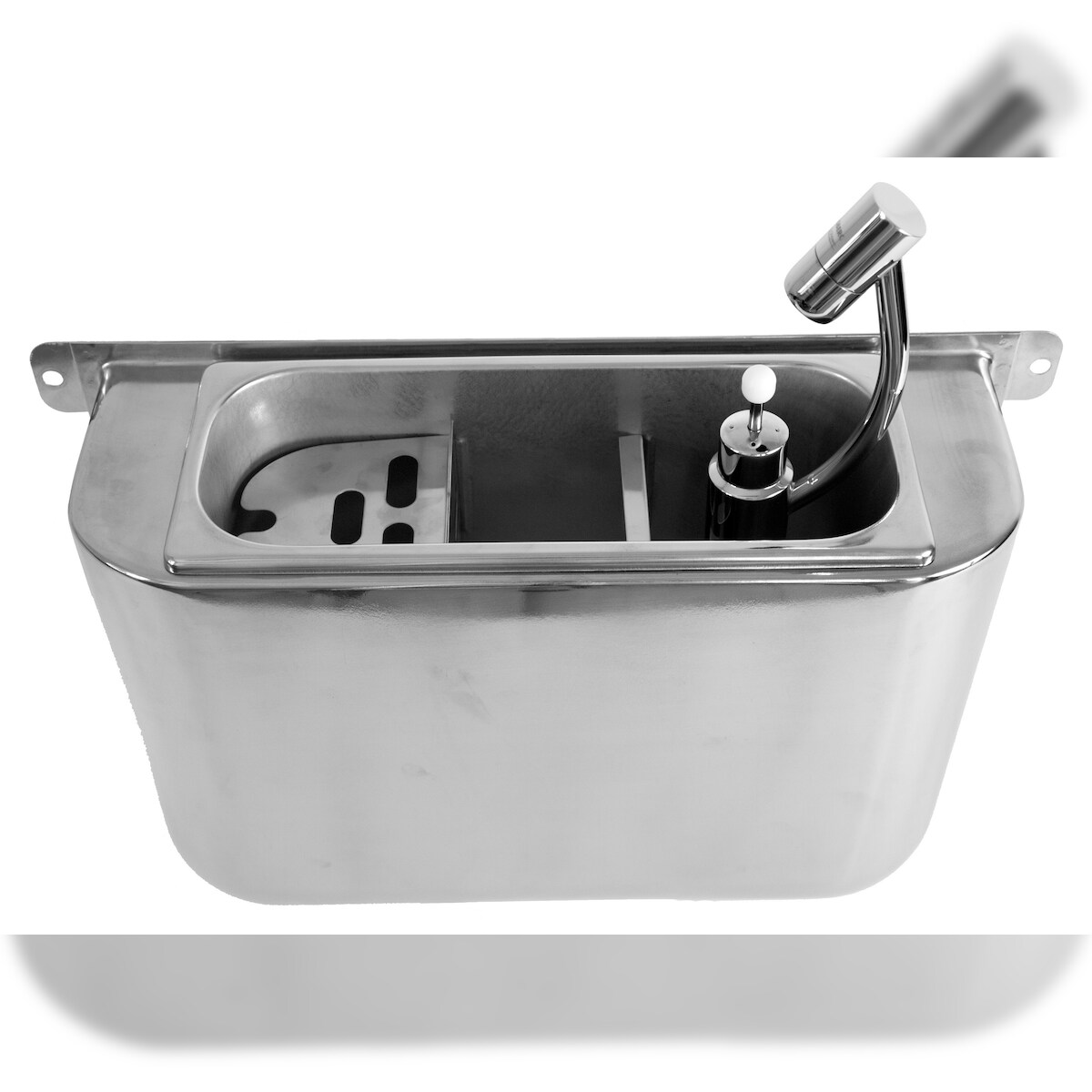 Chefgastro Spülbecken für Eisportionierer mit Eislöffeldusche, Wasseranschluss, Ablauf und Überlaufror HxBxT 27x41x12cm Image