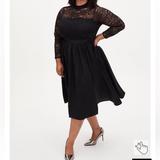 Torrid Dresses | Black Lace Mock Neck Skater Midi Dress | Color: Black | Size: 18