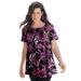 Plus Size Women's Swing Ultimate Tee with Keyhole Back by Roaman's in Black Paisley Vines (Size M) Short Sleeve T-Shirt