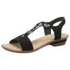 Sandalette RIEKER, Damen, Gr. 41, schwarz, Velourslederimitat, unifarben, elegant, Schuhe, Sommerschuh, Sandale, Keilabsatz, im modernen Look
