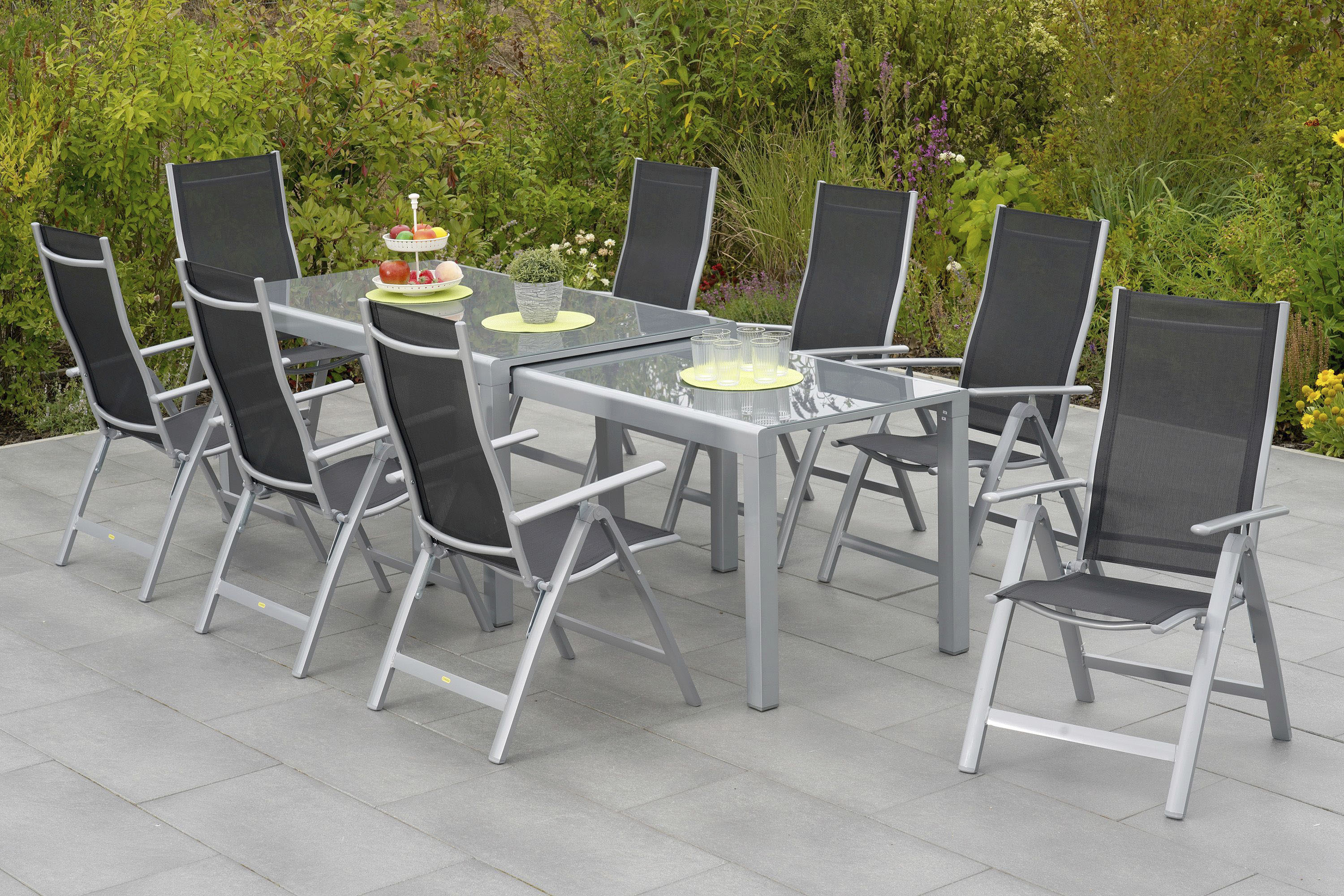 Garten-Essgruppe MERXX "Carrara", schwarz (silber, schwarz,), Polyester, Aluminium, Polyester, Sitzmöbel-Sets