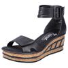 Sandalette RIEKER, Damen, Gr. 42, schwarz, Lederimitat, elegant, Schuhe Schaftsandale, Sommerschuh, Sandale, Keilabsatz, mit Laufsohle in Kork-Optik, Topseller