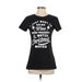 Instant Message Short Sleeve T-Shirt: Crew Neck Covered Shoulder Black Print Tops - Women's Size Small