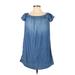 Cloth & Stone Casual Dress - Mini Boatneck Short sleeves: Blue Print Dresses - Women's Size X-Small