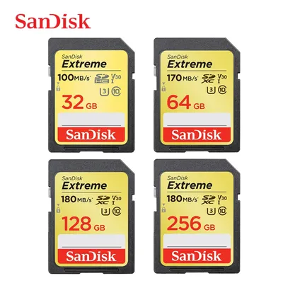 SanDisk-Carte mémoire SD Extreme 4K UHD 32 Go SDHC 64 Go 128 Go 256 Go SDXC C10 U3 V30 jusqu'à 180