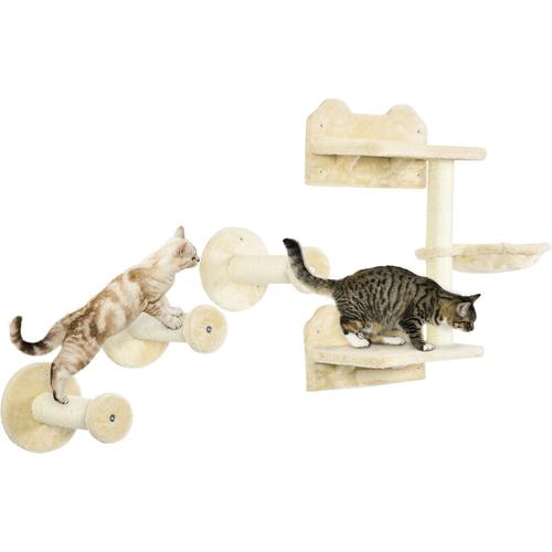 Pawhut - Katzen Kletterwand, 4-teilig, Katzenkletterwand, inkl. 1 x Sprungturm, 3 x Kratzbäume,