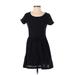 Yumi Casual Dress - Mini Scoop Neck Short sleeves: Black Solid Dresses - Women's Size X-Small