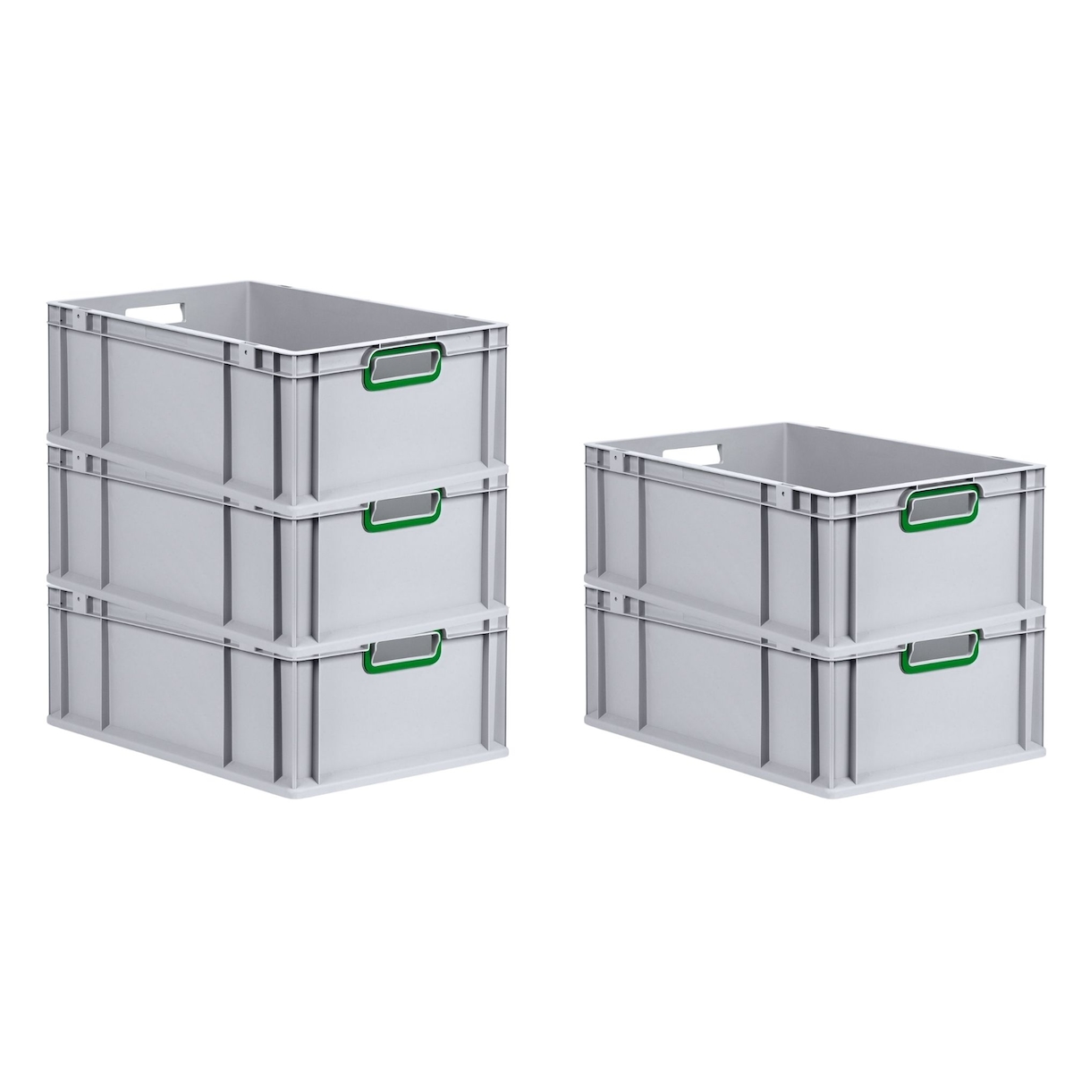 PROREGAL 5x Eurobox NextGen Color | HxBxT 22x40x60cm | 44 Liter | Griffe grün offen | Verstärkter Boden | Eurobehälter Image