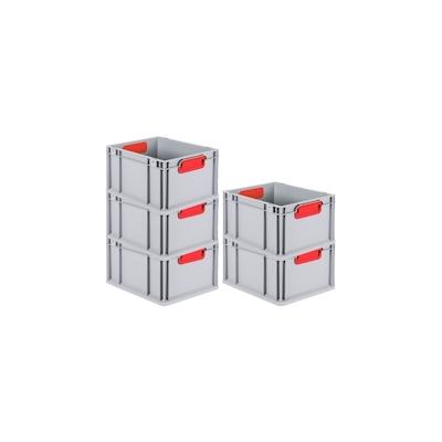 PROREGAL 5x Eurobox NextGen Color | HxBxT 22x30x40cm | 20 Liter | Griffe rot geschlossen | Glatter Boden | Eurobehälter Image