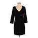 Jack by BB Dakota Casual Dress - Shift Plunge 3/4 sleeves: Black Print Dresses - Women's Size Small