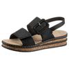 Keilsandalette RIEKER, Damen, Gr. 42, schwarz, Lederimitat, modisch, Schuhe, Sommerschuh, Sandale, Keilabsatz, mit modischer Schmuckspange