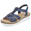 Riemchensandale RIEKER, Damen, Gr. 39, blau (jeansblau), Lederimitat, elegant, Schuhe, Sommerschuh, Sandalette, Keilabsatz, mit modischen Schmuckelementen