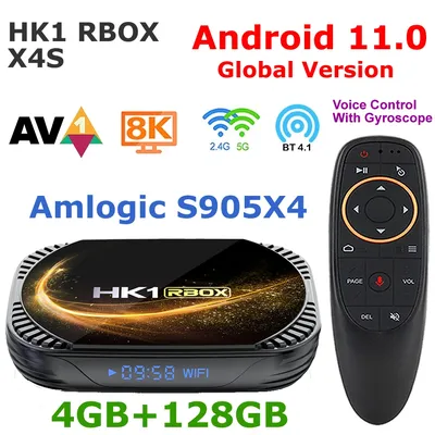 Boîtier Smart TV Android 11 Amlogic S905tage 4 Go/128 Go HK1 RBOX X4S USB 3.0 5G pour
