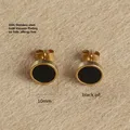 Boucles d'Oreilles Titane Acier Inoxydable Forme Ronde Style Bref Huile Noire Plaqué Or Sans