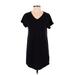 Antistar Casual Dress - Shift V Neck Short sleeves: Black Print Dresses - Women's Size X-Small