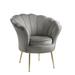 Lotus 34 Inch Barrel Accent Chair, Channel Tufted Scallop Back, Gray Velvet