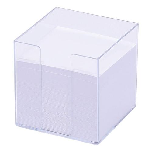 Befüllte Zettelbox Glasklar, M und M, 9.5×9.5×9.5 cm