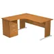 Pack Bureau d'angle compact retour à gauche Pronto Bois - L.160 x P.100 cm - Plateau Aulne - Pieds Aulne + Caisson hauteur bureau L.43 x P.60 cm