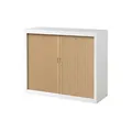 Armoire métal à rideaux Officlass H.100 x L.120 cm Corps Blanc - Rideaux Chêne clair