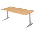 Bureau droit Actual à hauteur ajustable au montage - L. 80 x P. 80 cm - Plateau Chêne - Pieds métal en L Aluminium