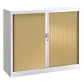 Armoire métal Classtout White Color à rideaux - L. 120 x H. 100 cm - Corps Blanc - Rideaux Chêne