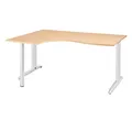 Bureau compact retour à gauche Actual - L.160 x P.120 cm - Plateau Hêtre - Pieds L Blanc