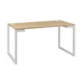 Bureau droit Vitaly - L.140 x P.80 cm - Plateau Chêne - Pieds cadre métal Blanc