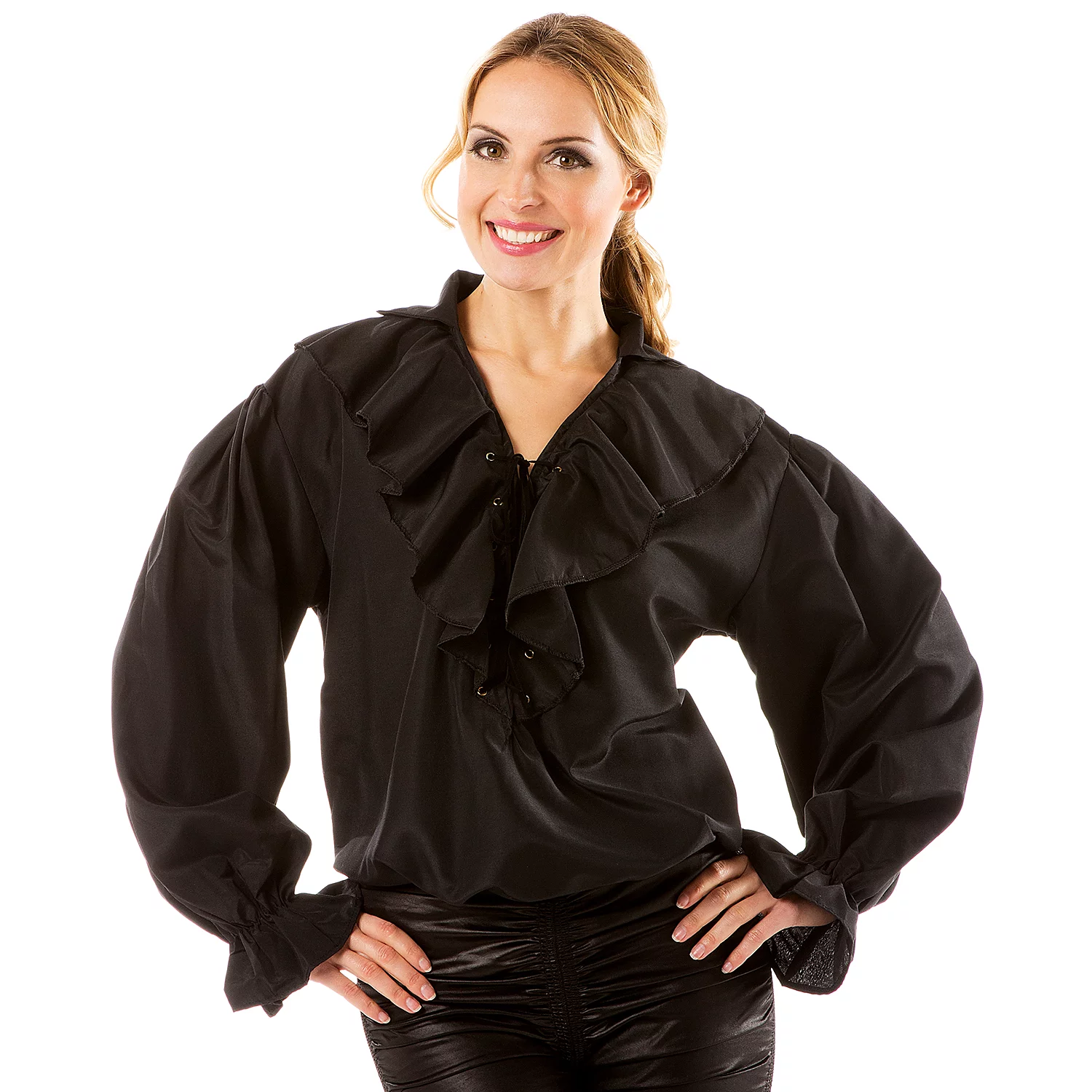 Damen-Rüschenbluse, schwarz Image