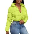 YFPWM Puffer Jacket Womens Jackets for Women Puffer Vest Zipper Warm Coat Long Sleeve Lightweight Down Jacket Short Long Sleeve Stand Collar Warm Bread Down Jacket Green XL